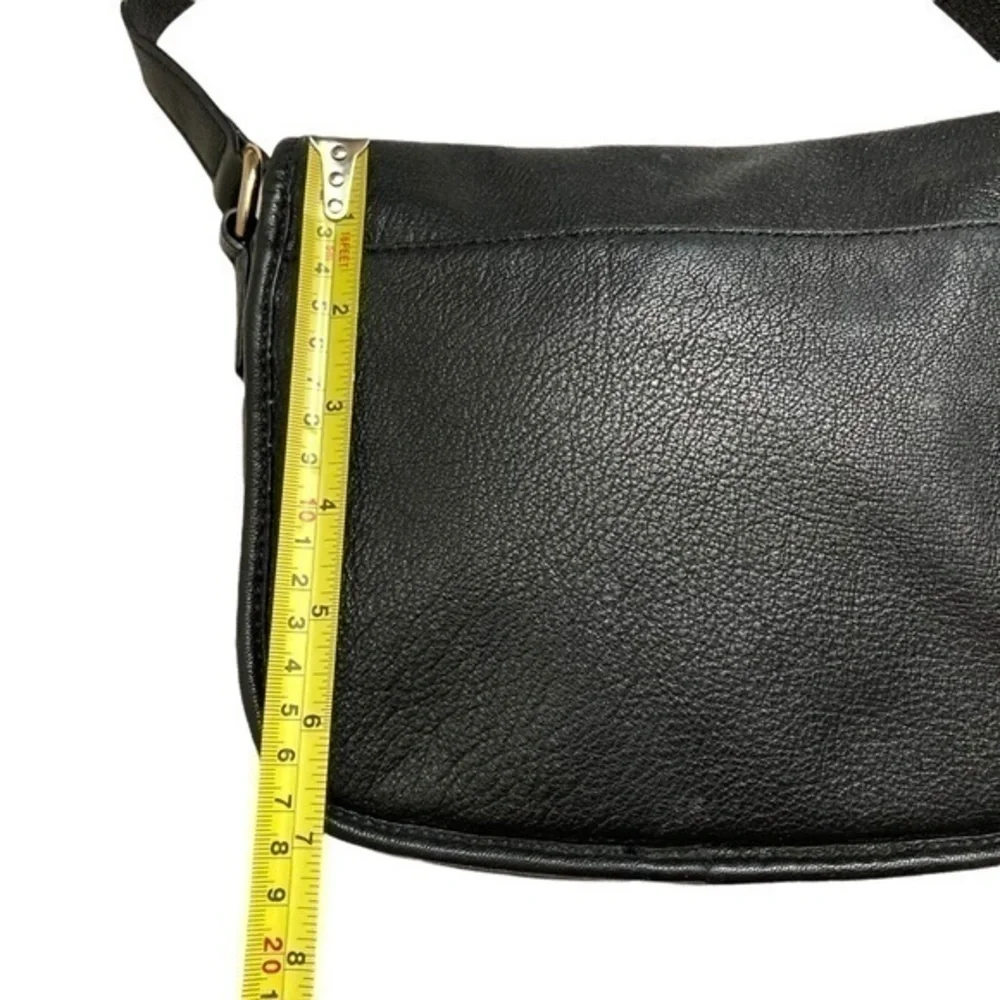 Michael kors black leather buckled saddle flap bag